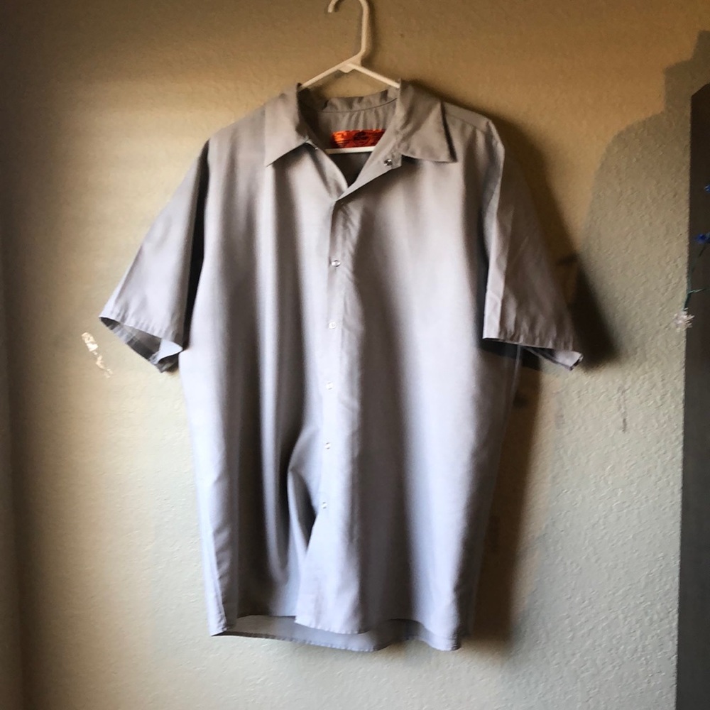 Red Kap Gray Shirt Mens Lightweight Short Sleeve Snap Down Top Size XL